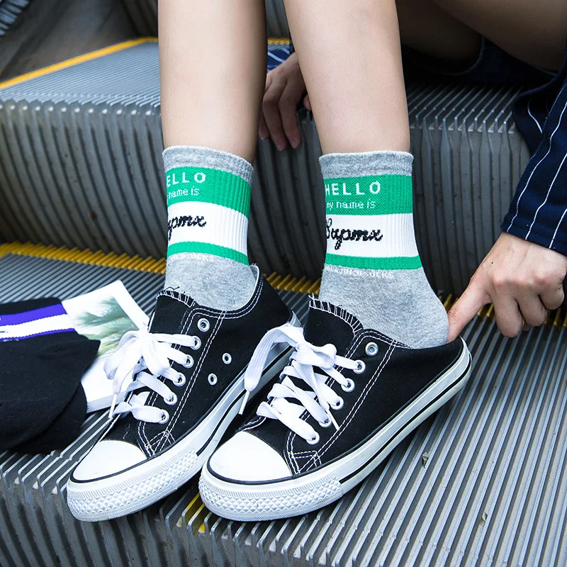

Harajuku Vintage Sokken Number Letter Stripe Socks Hip hop Unisex for Men Women's Socks Couple Cotton Skateboard Sweetwear