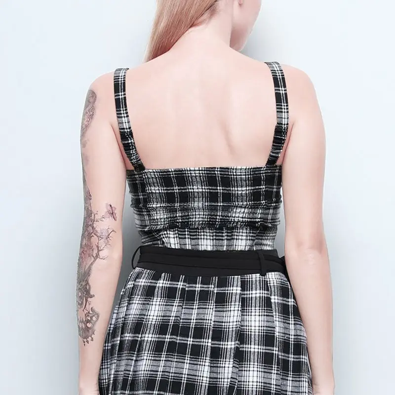 Клетчатые сексуальные женские майки Лето 2019 Винтаж молния панк Camisole девушка