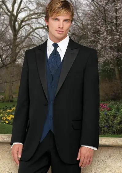 Black Mandarin Lapel Best Man Groomsmen Men Wedding Suits Prom Form Bridegroom ( jacket+Pants+vest+tie)