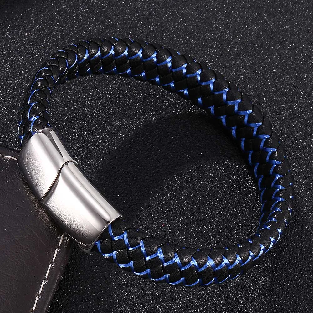 Новинка 2019 мужские ювелирные изделия панк черный синий кожаный плетеный браслет