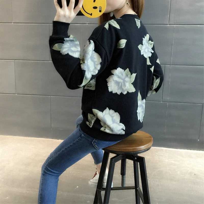 Для женщин свитер Женская мода Хеджирование свободные с цветочным принтом осень