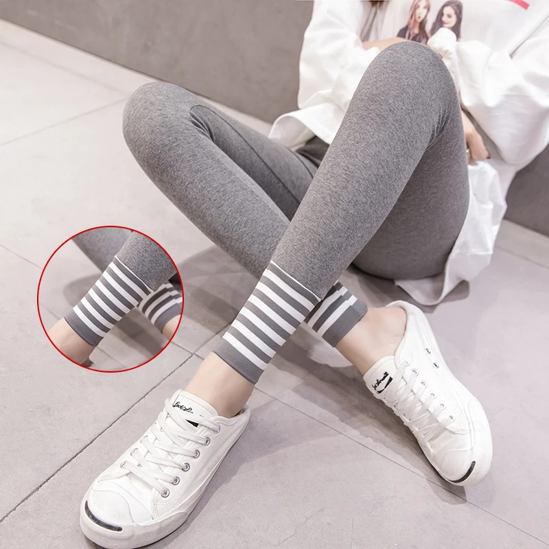 2020 Spring And Autumn New Pregnant Women Cotton Leggings Skinny Belly Pants Striped Patchwork Maternity Slim Basic Trousers | Мать и