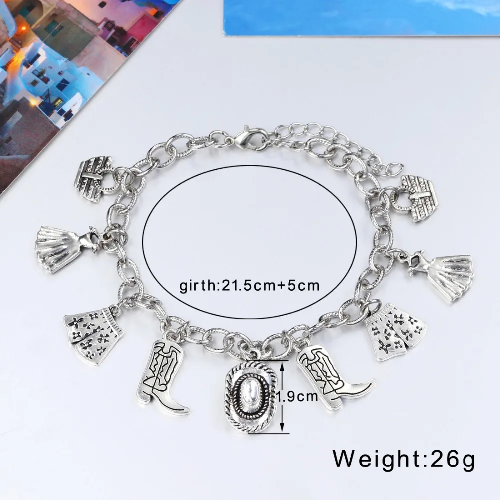Hesiod Personality Boots Hats Dress Umbrella Cowboy Pendant Chain Anklet Women Ankle Bracelet Summer Beach Jewelry | Украшения и