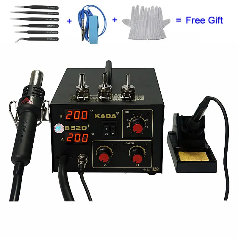 110V 220V 270W KADA 852D+ Hot Air Gun and Solder Iron 2 in 1 SMD Repairing System BGA Soldering Station