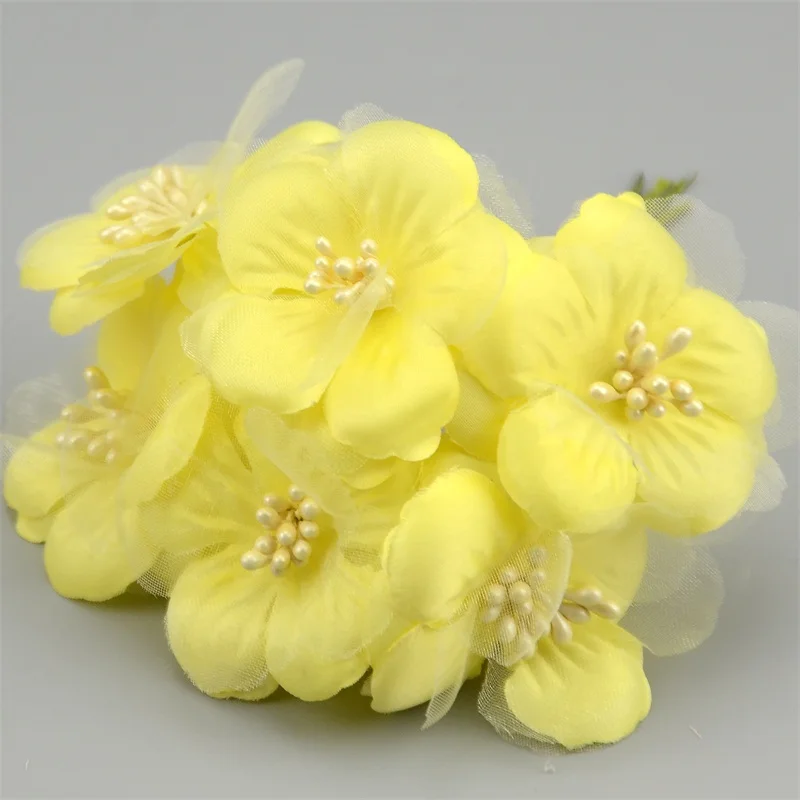 Yellow 6 шт./лот, 5 см, шелк, скрапбукинг, мини-роза, искусственная бутоньерка, букет цветов для свадебного украшения, сделай сам, венок, ремесло, свадебный цветок - Цвет: Yellow