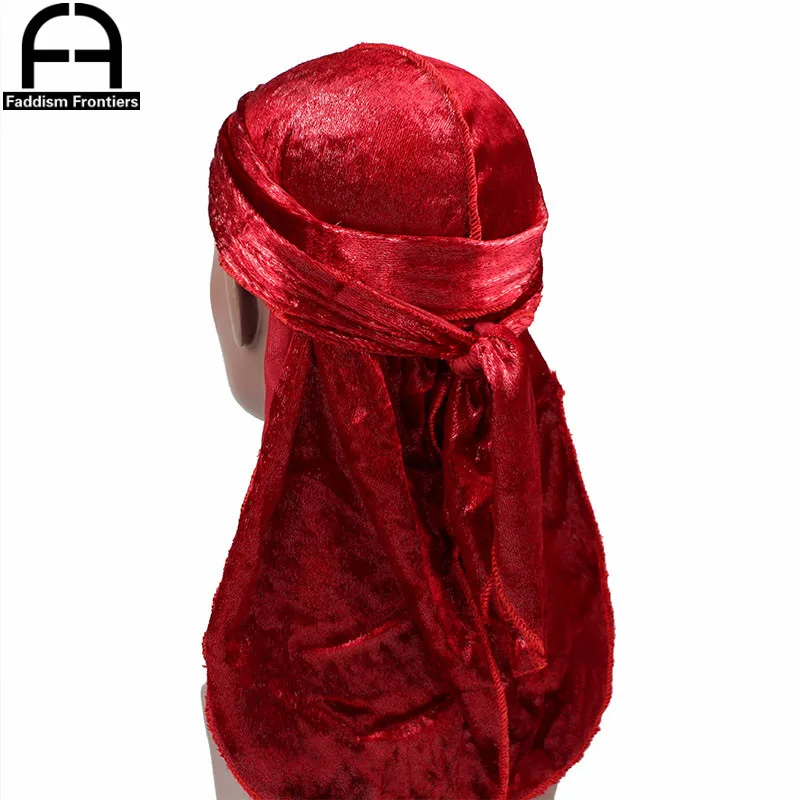 Унисекс блестящий бархат Durag длинный хвост Durags банданы для мужчин тюрбан волны