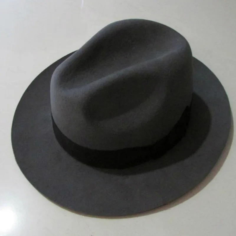 LIHUA бренд мужской шерстяной фетр водоотталкивающий Outback Fedora, аксессуар для костюма Гангстер черная ущипнутая шляпа с Grosgrain