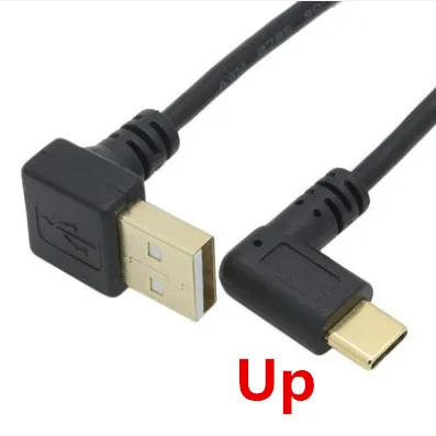 Черный USB 2,0 A мужской 90 градусов вверх вниз угловой левосторонний правосторонний разъем локоть к USB 3,1 type C Локоть Мужской конвертер синхронизации данных зарядный кабель 20 см - Цвет: Черный