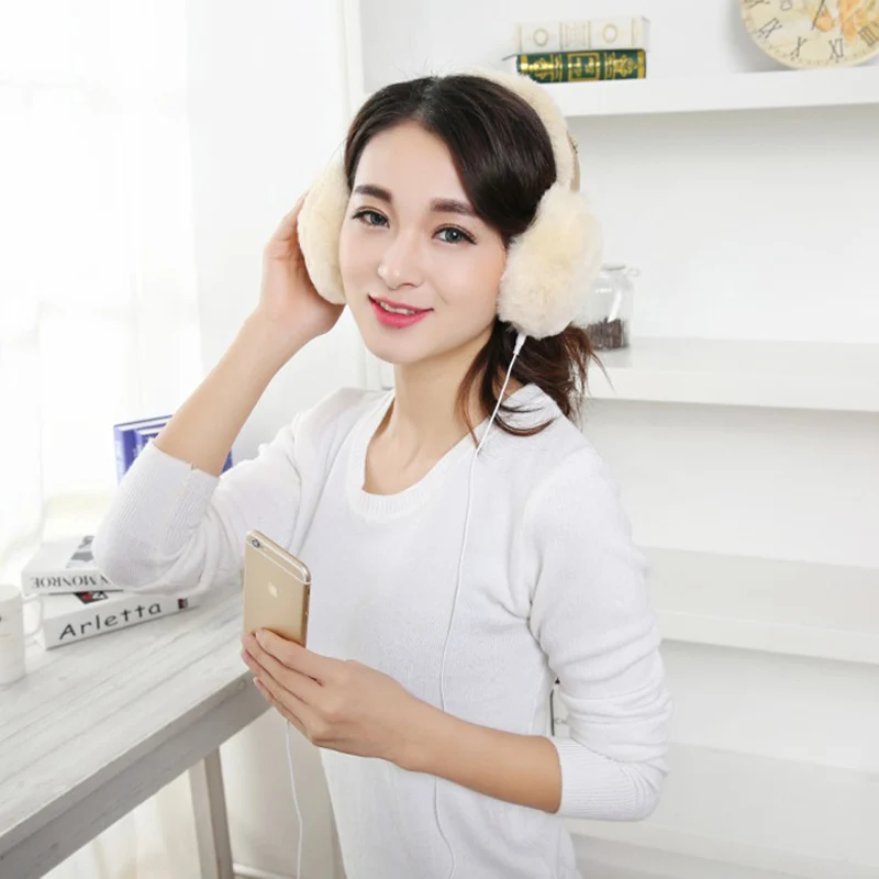 Плюшевые женские зимние наушники теплые для девочек музыкальные из