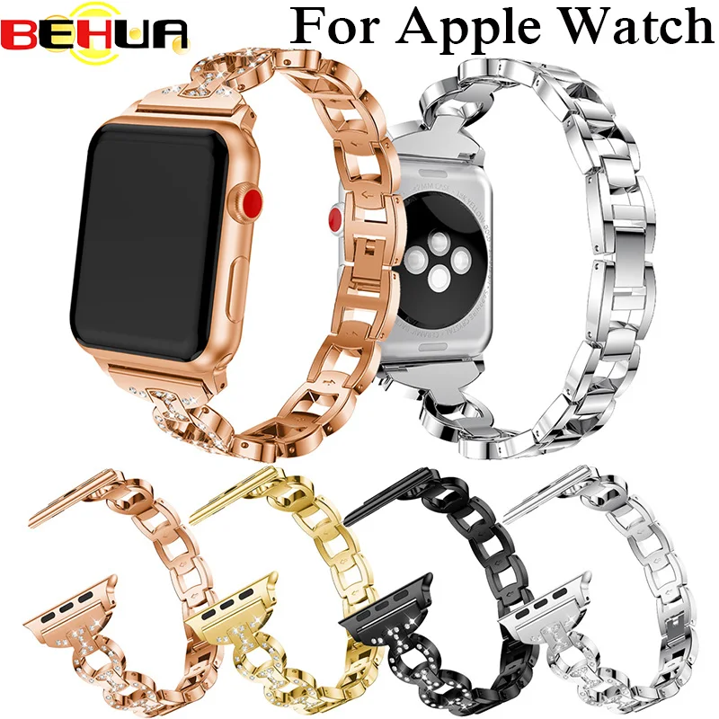 

Ремешок из нержавеющей стали для часов Apple Watch Band с металлическим ремешком Стразы 38 мм/42 мм для умных часов iWatch Series 3 2 1