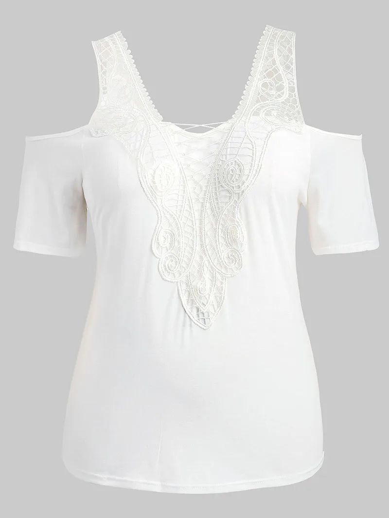 PlusMiss Plus Size 5XL Sexy Off the Shoulder White Lace Crochet Blouse Women Short Sleeve Tops Summer Big XXXXL XXXL XXL |