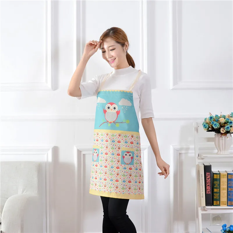 1pcs Cotton Linen Owl Flower Pattern Apron Woman Adult Bibs Home Cooking Baking Coffee Shop Cleaning Apron Kitchen Accessory - Цвет: H