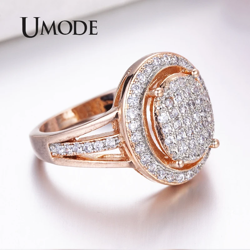 UMODE розовое золото цвет массивные кольца для женщин кубический цирконий обещания обручальные кольца большой овальный обручение Роскошные ювелирные изделия UR0512