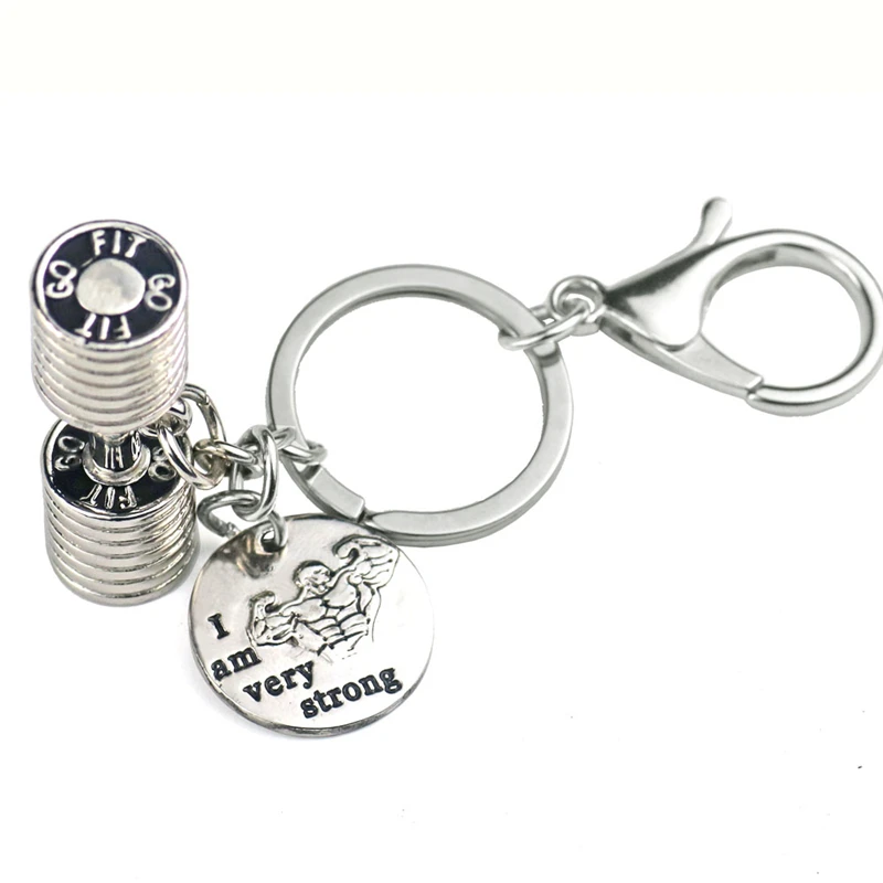 

Strong Keychain Fitness Workout Dumbbell Bodybuilding Muscle Key Ring Coin Dangle For Male Hip Hop Jewelry Gym Mothers day Gifts