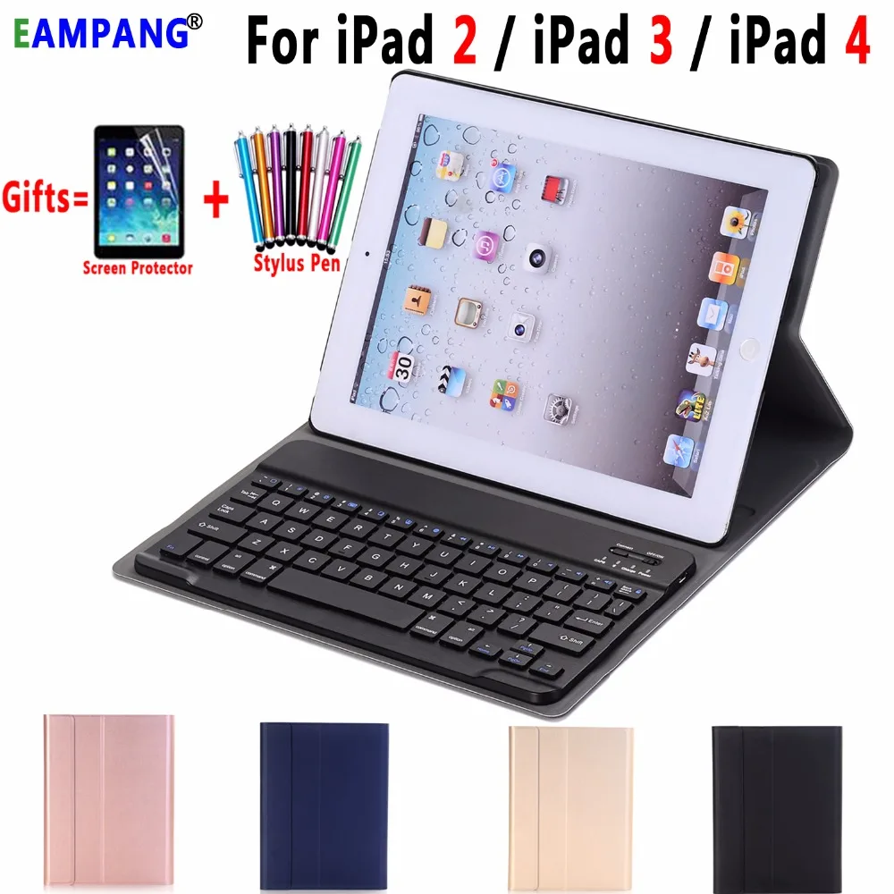 Для Apple iPad 2/3/4 клавиатура чехол для iPad2 iPad3 iPad4 чехол Bluetooth клавиатура Тонкий кожаный чехол Funda+ Экран протектор
