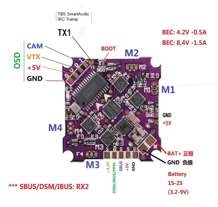 Play F4 whoop управление полетом 1s-2s интегрированный 4 в 1 бесщеточный ESC поддержка DSHOT
