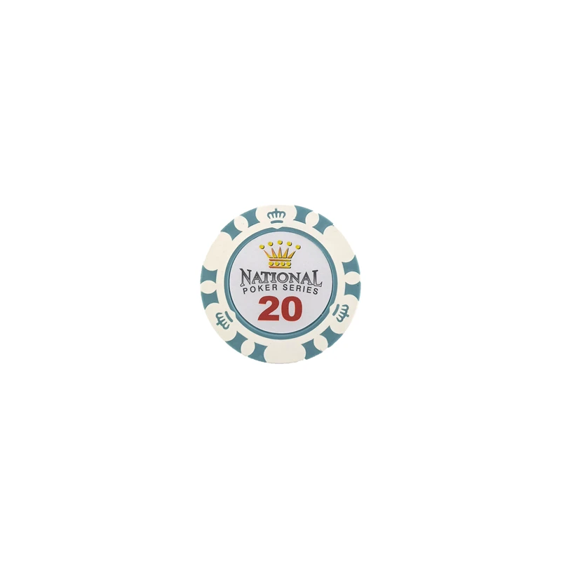 Yernea 1 шт. 14 г фишки для покера Корона глина монета Baccarat ТЕХАС ХОЛДЕМ ПОКЕР набор короны игральные карты чипы 11 цветов чип - Цвет: 20 face value