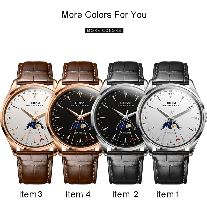 Switzerland LOBINNI мужские часы люксовый бренд Moon Phase Seagull автоматические