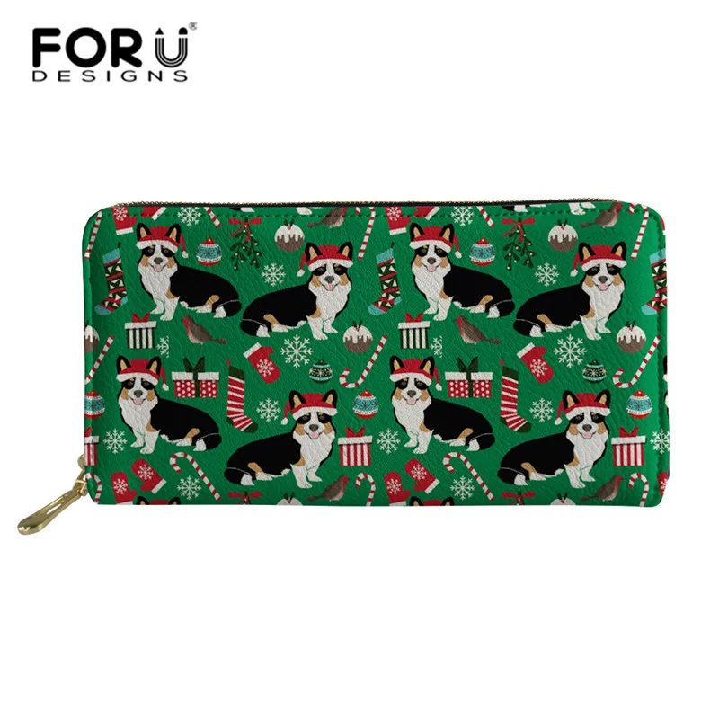 FORUDESIGNS/милые корги, женские кошельки, Рождественская собака, Дамская искусственная кожа, Длинный кошелек, большой емкости, модный клатч для денег и телефона - Цвет: XM2309Z21