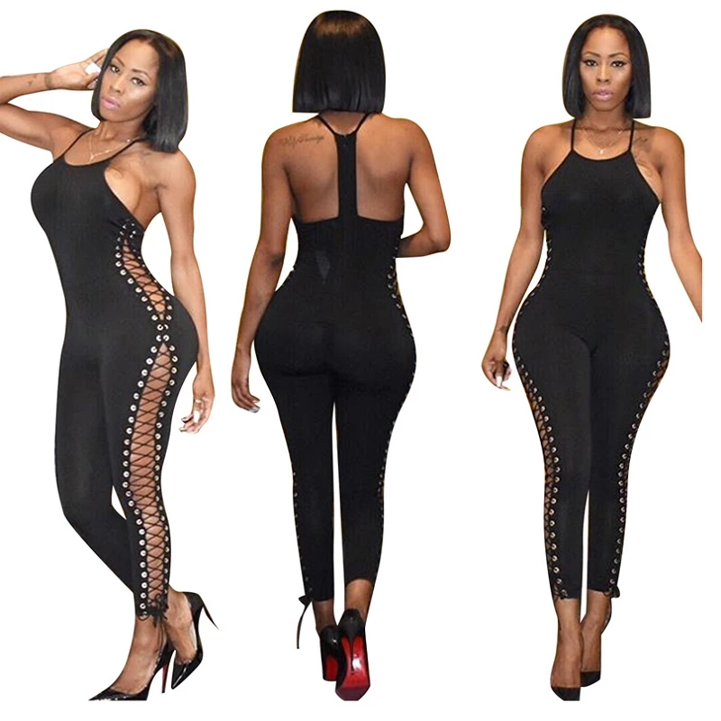 Летний стиль 2017 г. черный бинты комбинезон для женщин Bodycon ленты сексуальные