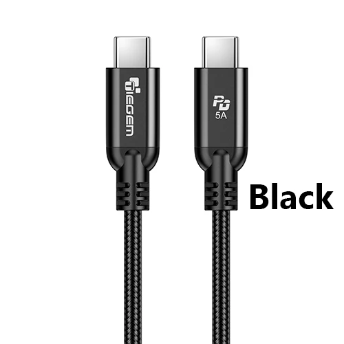 Черный Кабель TIEGEM 3,1 usb type C-usb type C для samsung Galaxy S9 S10 Plus PD 100W QC3.0 5A Quick Charge 10GB usb-c-usb-c - Цвет: Черный