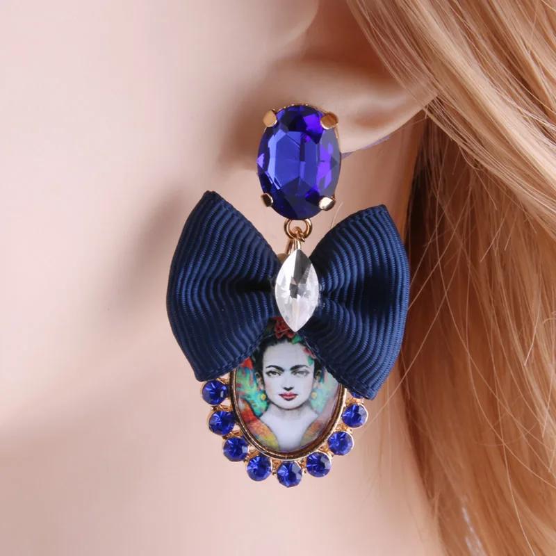 Висячие серьги NeeFu WoFu с кристаллами большие овальной формы длинные