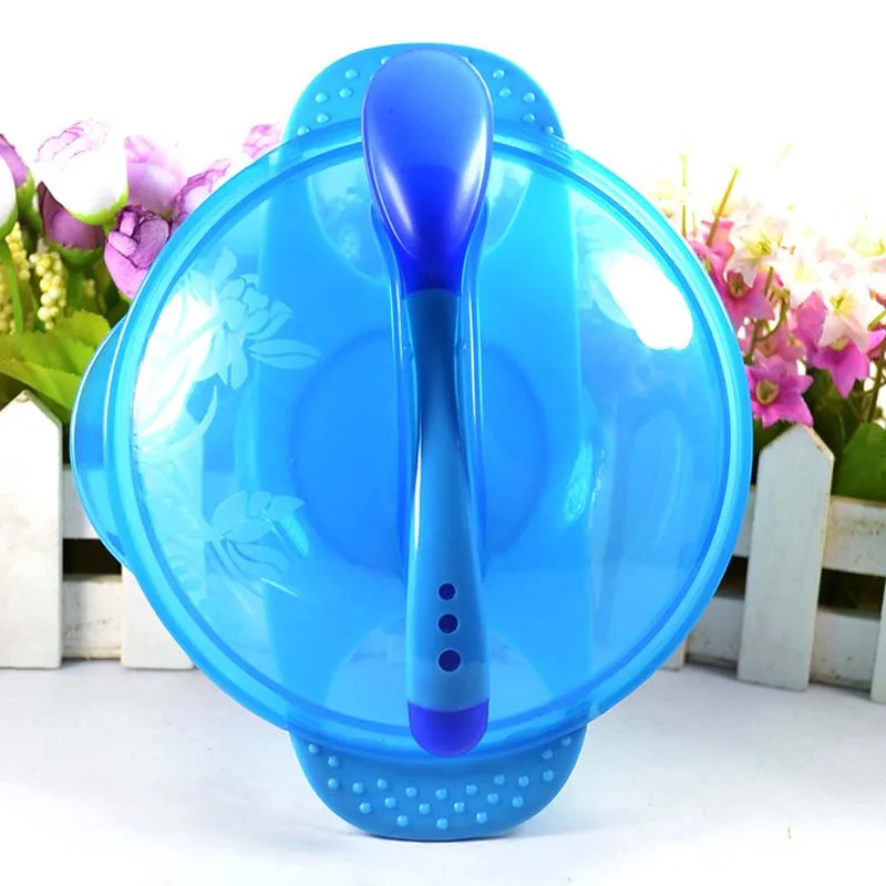 Обучающая чаша с крышкой для кормления детей присоской мультяшная бинауральная