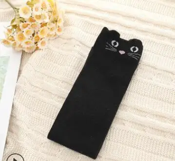 Black cat Детские гетры с героями мультфильмов, милые хлопковые чулки для девочек с изображением кота и лисы, шелковые чулки с джокером, полутрубка, детские гетры до колена - Цвет: Black cat