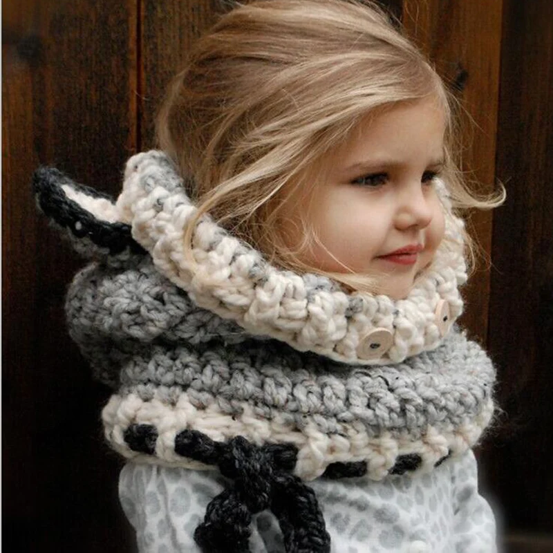 2016 Baby Hats & Caps Cat Ear / Fox Shaped Kids Bomber Hats Beanie Shawl Winter Children Hats Handmade Knitted Baby Accessories