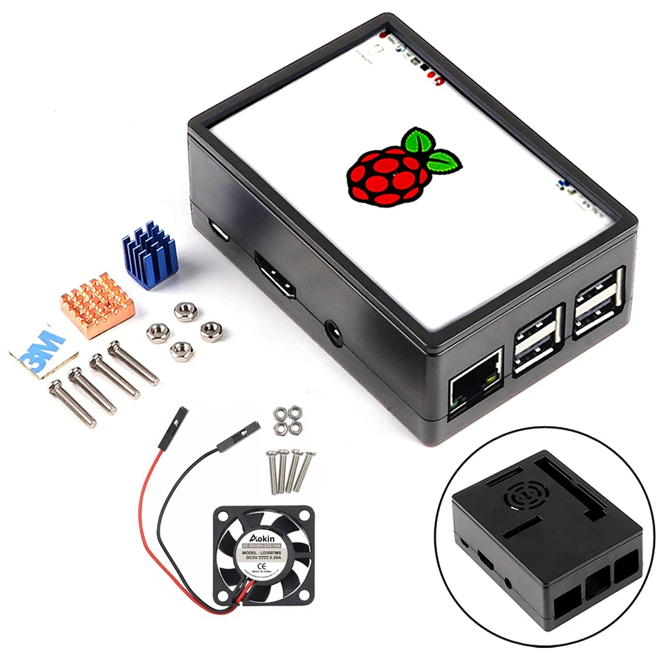 

Чехол для Raspberry Pi 3 с теплоотводящим вентилятором, комплект для Raspberry Pi 3B + 2B 2B +, совместим с Raspberry Pi 3,5 дюймовым дисплеем
