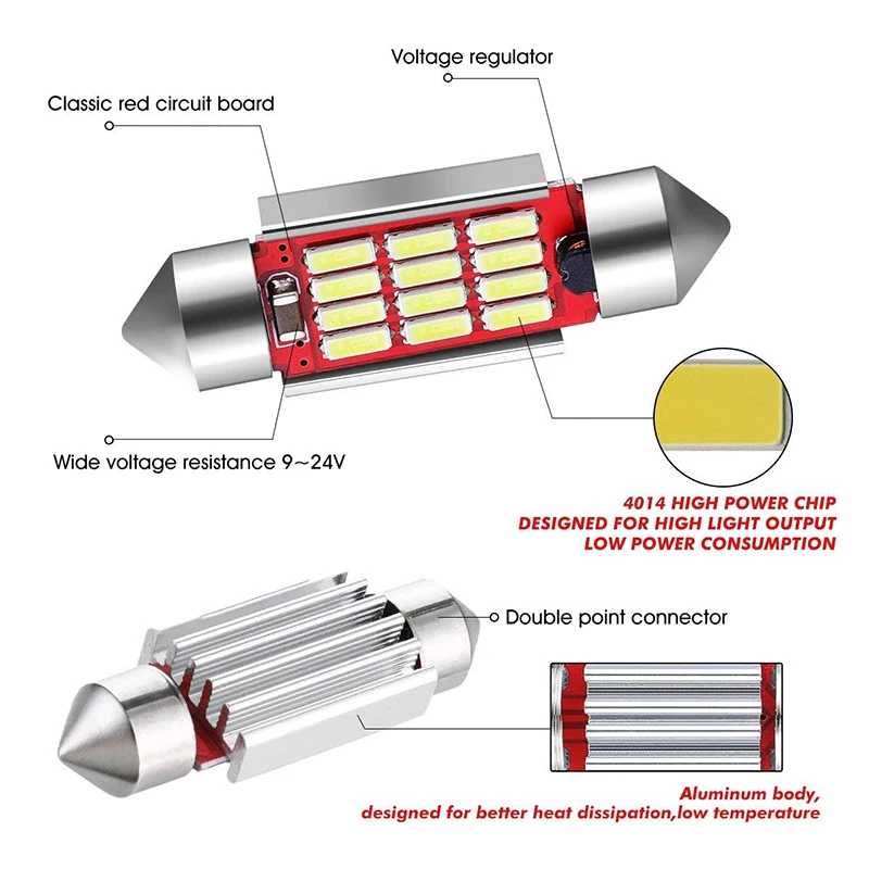 Светодиодный светильник OKEEN Festoon 31 мм 36 39 42 C5W супер яркий 4014 SMD Canbus без ошибок для
