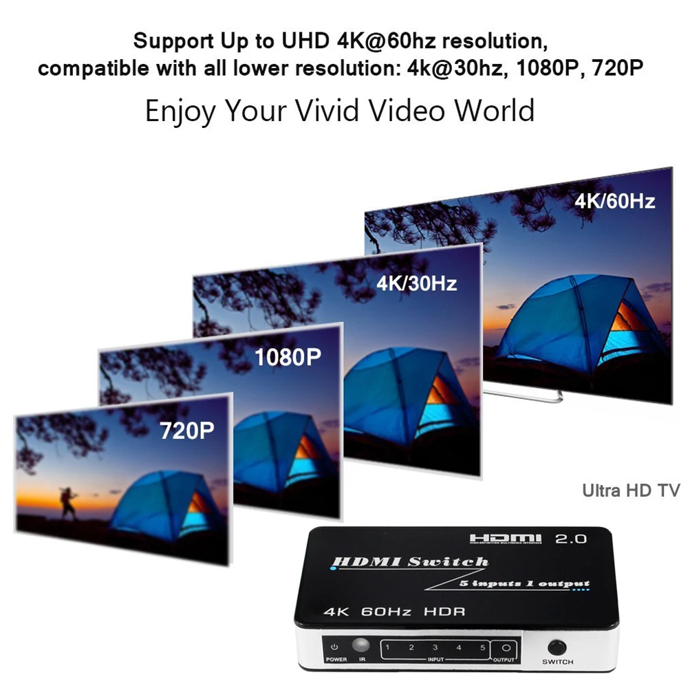 HDR HDMI 2,0 переключатель HDCP 2,2 4K HDMI переключатель HDMI 5/3 в 1 из 4Kx2K@ 60 Гц переключатель с автоматическим и ИК-подсветкой для PS4 pro DVD ноутбук ПК