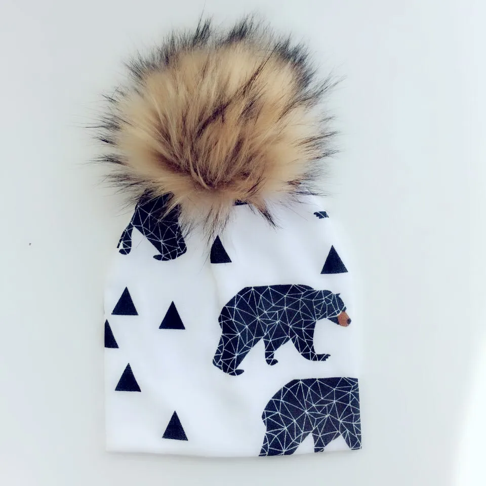 2 bear white Модный комплект для новорожденных, детская шапка, шапка для девочек и мальчиков, детские шапки для младенцев, шапки с черепом, шапочки, реквизит для детей - Цвет: 2 bear white