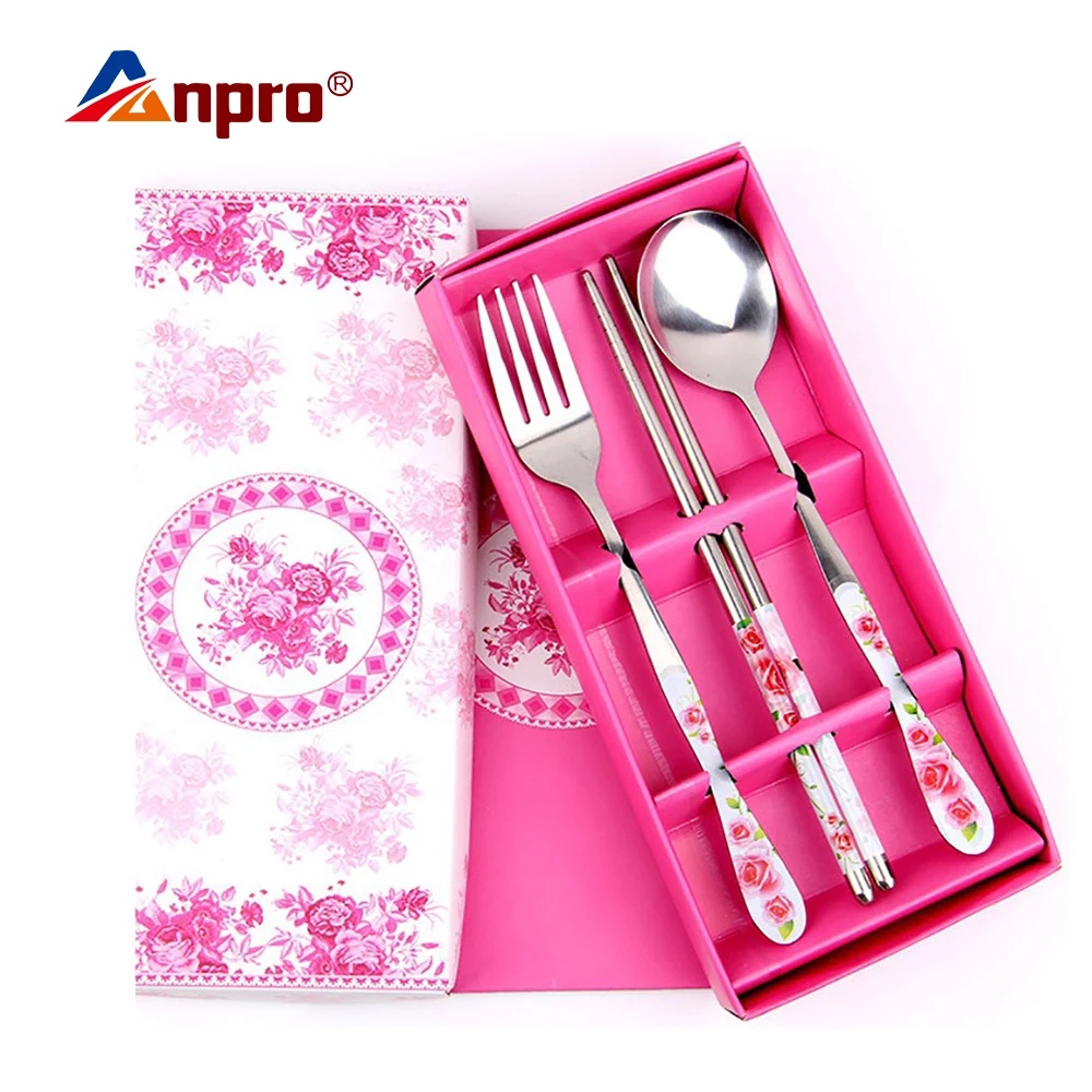 Anpro 3 шт из нержавеющей стали Палочки для еды Ложка Портативный набор столовых