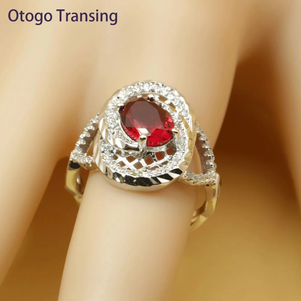 Otogo Transing 2019 Круглый Красный кубический цирконий серебряный цвет Ювелирные наборы