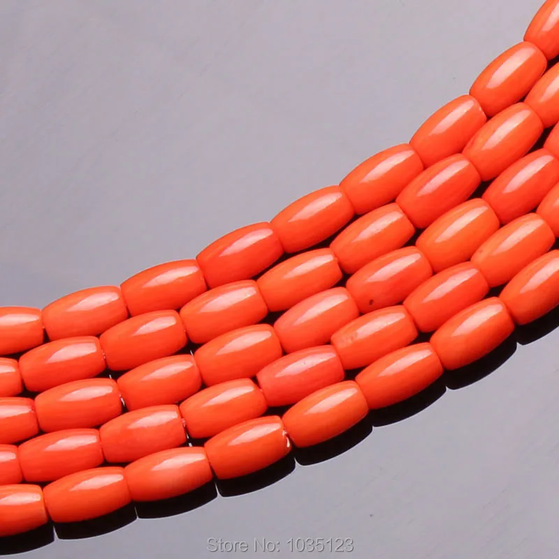 Гладкие бусины из натурального оранжевого коралла овальной формы 5x9 мм