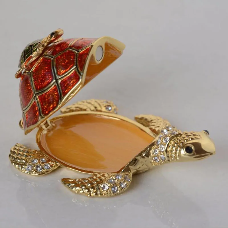 Creative Metal Turtle Crafts Home Decoration Jewelry Box Cute Lucky Gifts Sculpture Enamel Painted Ornaments 05462 | Дом и сад