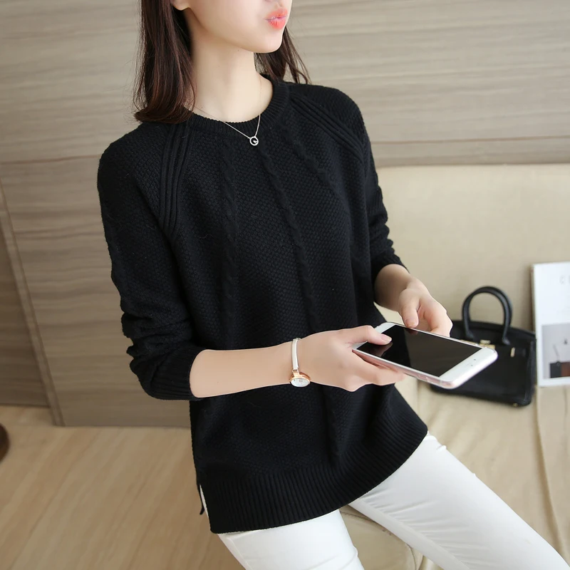 

New Women Casual Basic Autumn Winter Knitted Top Sweater Shirt Solid Tee Loose Long sleeve