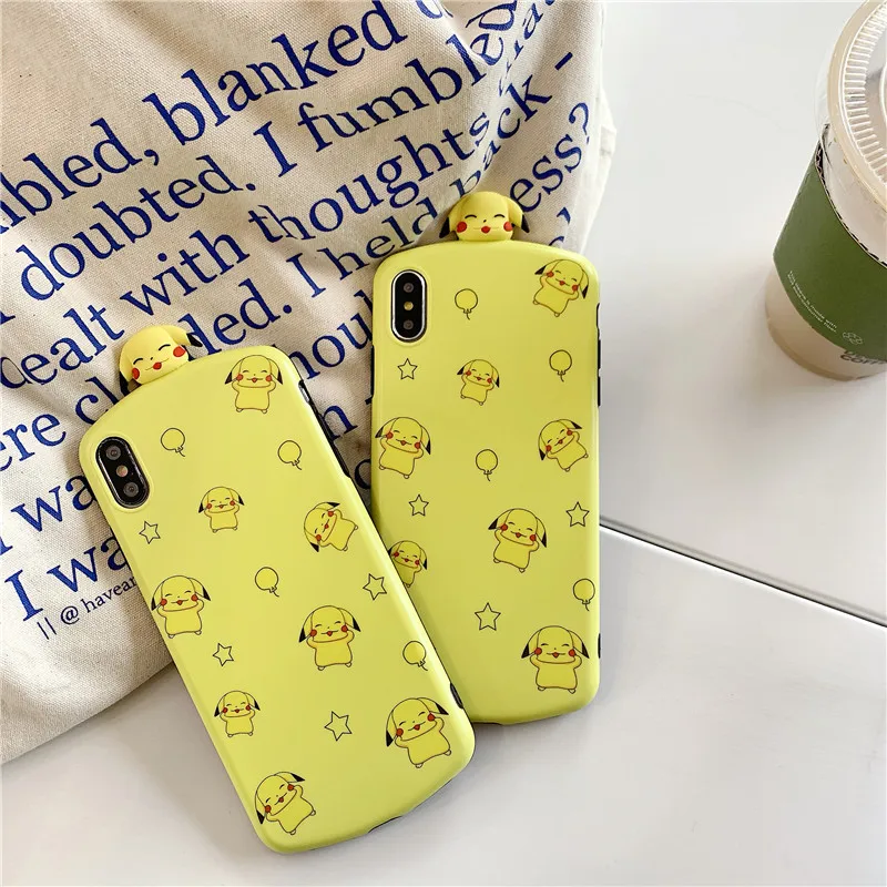 Мультяшные Покемоны Pikac лежать, лежать, кукла, фигурка, желтый чехол для телефона для Apple iphone 6 6s 7 8 Plus X XS XR MAX чехол