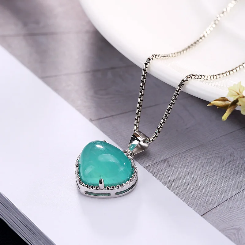 

Real 2018 New S925 pure silver amazonite Mosaic heart-shaped pendant chain hanging drop wholesale high-grade joker clavicle
