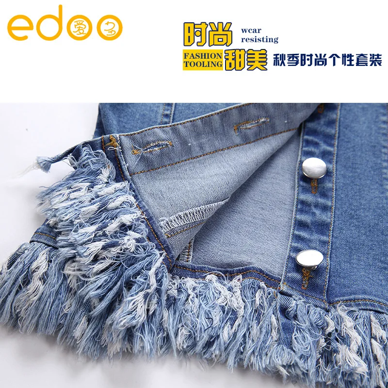 Spring Kids Denim Sets Coat + Jeans Pants Child Casual Outerwear Coat - Autumn Solid Clothing for Girls image 6