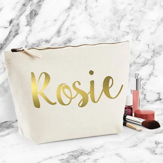 

customize names gold Make Up wedding bride Bridesmaid Makeup Gift comestic Bags pouches flower girl Bridal Party purses favors