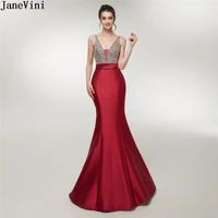 janevini sexy v neck mermaid burgundy mother of the bride dresses satin sparkle sequins beaded luxury pageant long evening gowns