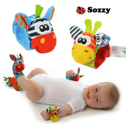Emmababy 2022 New A Pair Sozzy Baby Infant Soft Toy Wrist Rattles Finders Developmental Wrist Bells Foot Sock Rattles Soft Toys