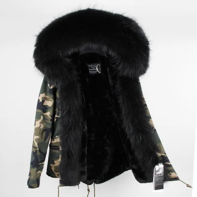 27 short Новинка, зимняя длинная куртка, парка, камуфляжная, Армейская, зеленая, Воротник из меха енота, парка с капюшоном, плотное пальто, натуральный мех - Цвет: 27 short