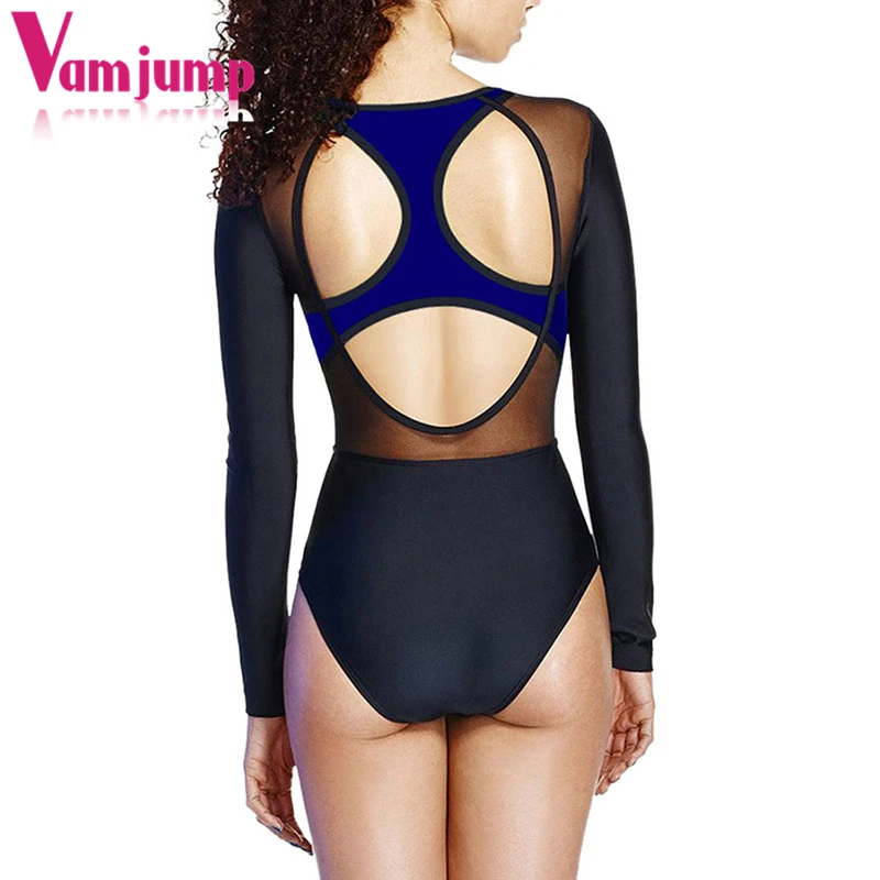 VamJump с длинным рукавом Zip Front купальники Для женщин Лето 2018 Цвет блок бикини APSW5878