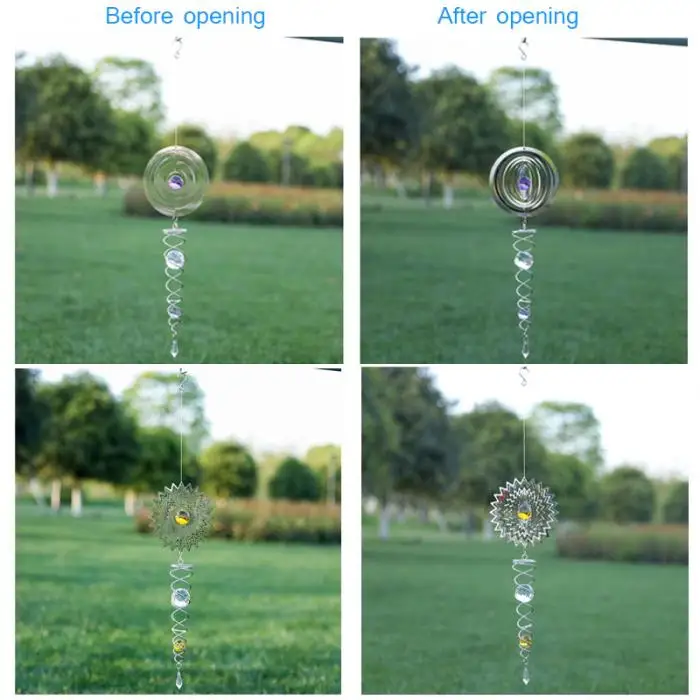 Wind Chime Mirror Reflective Metal Wire Crystal Ball Wind Bell for Home Garden Decoration E2S