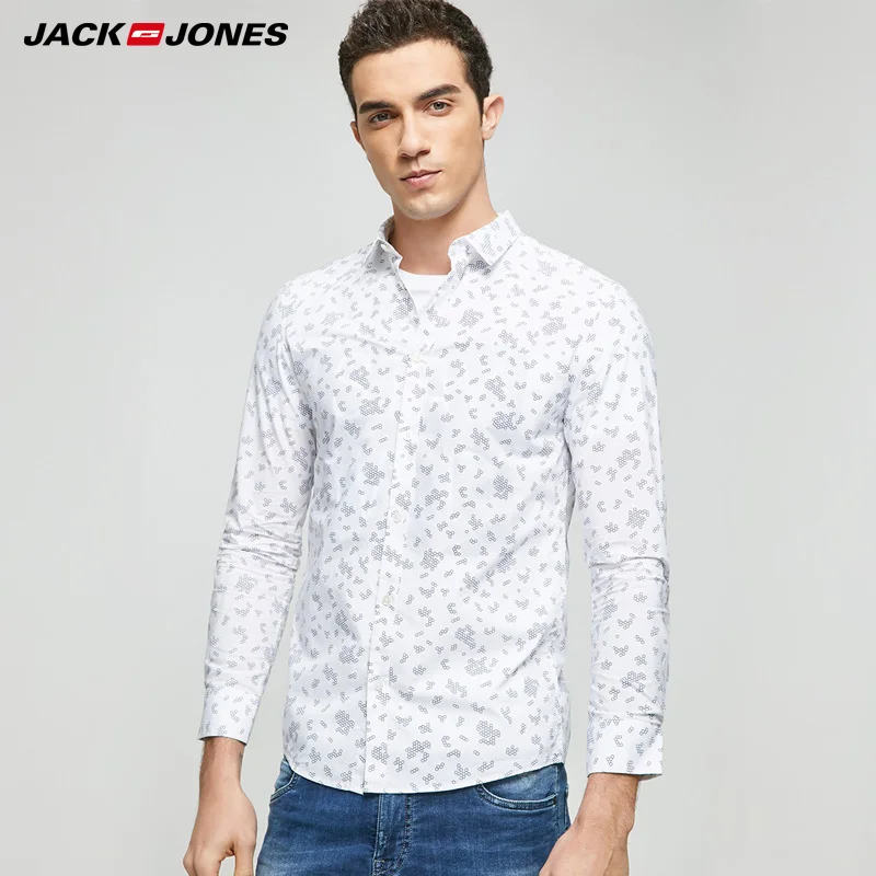 JACK & JONES бренд 2018 Новый 100% хлопок Повседневная печати с отложным воротником