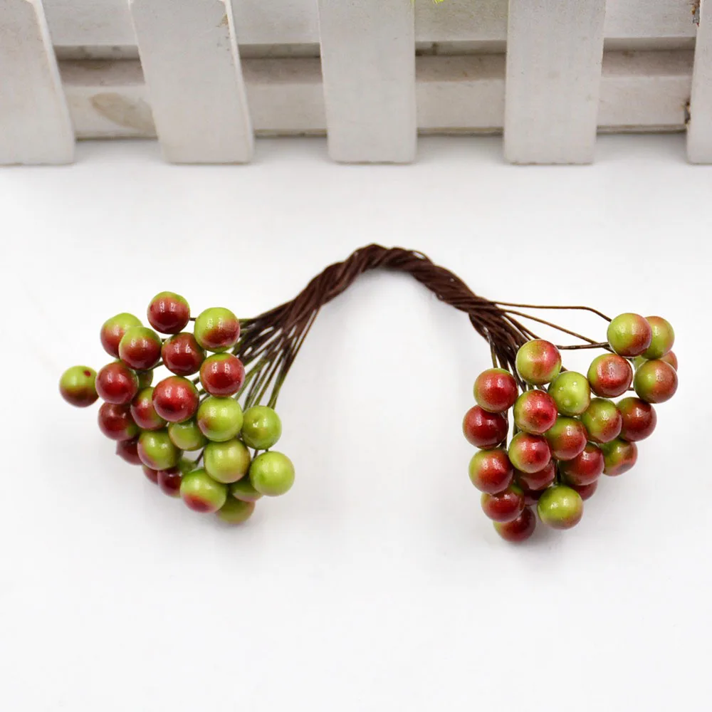 Red and Green 25 шт./лот, Ягодный искусственный цветок с двойной головкой для Рождественского украшения, украшения для свадебной вечеринки, подарок для рукоделия, скрапбукинг - Цвет: Red and Green