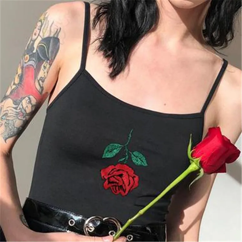 Женское короткое трико Новые облегающие майки без рукавов с вышивкой розы модные